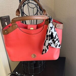 Anne Klein Coral and Brown Shoulder Bag